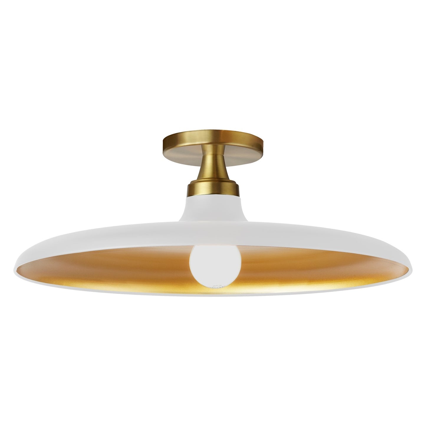 Dainolite Quentin 18in 1-Light Flush Mount | Contemporary Matte White Metal and Aged Brass | Living Room & Bedroom Ceiling Light | Model QTN-181SF-MW-AGB