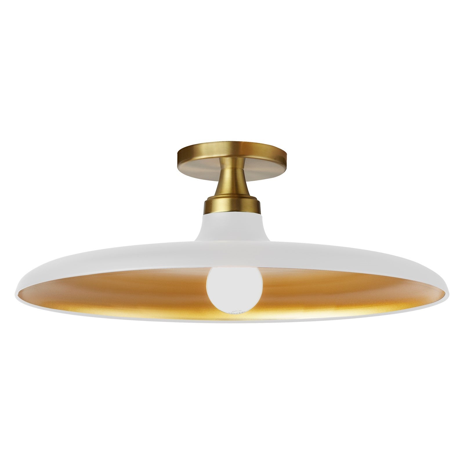 Dainolite Quentin 18in 1-Light Flush Mount | Contemporary Matte White Metal and Aged Brass | Living Room & Bedroom Ceiling Light | Model QTN-181SF-MW-AGB