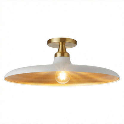 Dainolite Quentin 18in 1-Light Flush Mount | Contemporary Matte White Metal and Aged Brass | Living Room & Bedroom Ceiling Light | Model QTN-181SF-MW-AGB