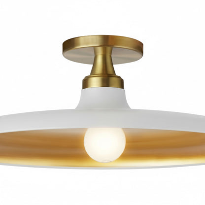 Dainolite Quentin 18in 1-Light Flush Mount | Contemporary Matte White Metal and Aged Brass | Living Room & Bedroom Ceiling Light | Model QTN-181SF-MW-AGB