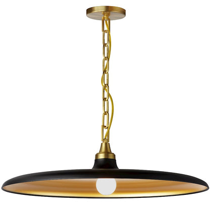 Dainolite Quentin 24in 1-Light Pendant | Industrial Aged Brass and Matte Black/Gold Metal | Kitchen Island | 24 x 24 x 7 in | Model QTN-241P-MB-AGB