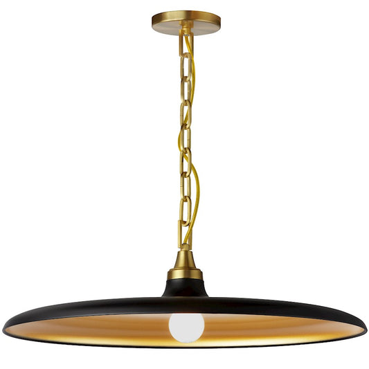 Dainolite Quentin 24in 1-Light Pendant | Industrial Aged Brass and Matte Black/Gold Metal | Kitchen Island | 24 x 24 x 7 in | Model QTN-241P-MB-AGB