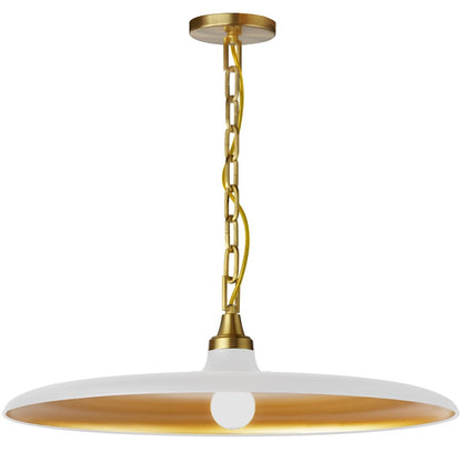Dainolite Quentin 24in 1-Light Pendant | Industrial Aged Brass and Matte White/Gold Metal | Kitchen Island | 24 x 24 x 7 in | Model QTN-241P-MW-AGB