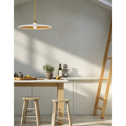 Dainolite Quentin 24in 1-Light Pendant | Industrial Aged Brass and Matte White/Gold Metal | Kitchen Island | 24 x 24 x 7 in | Model QTN-241P-MW-AGB