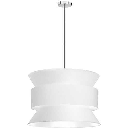 Dainolite Questa 24in 4-Light Pendant | Transitional Polished Chrome and White Fabric | Living Room & Foyer | 24 x 24 x 16 in | Model QUA-244P-WH