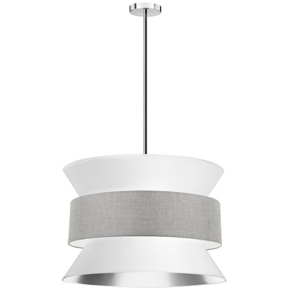 Dainolite Questa 24in 4-Light Pendant | Transitional Polished Chrome and White/Grey Fabric | Living Room & Foyer | Model QUA-244P-WH-GRY