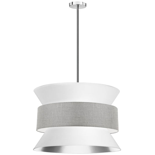 Dainolite Questa 24in 4-Light Pendant | Transitional Polished Chrome and White/Grey Fabric | Living Room & Foyer | Model QUA-244P-WH-GRY