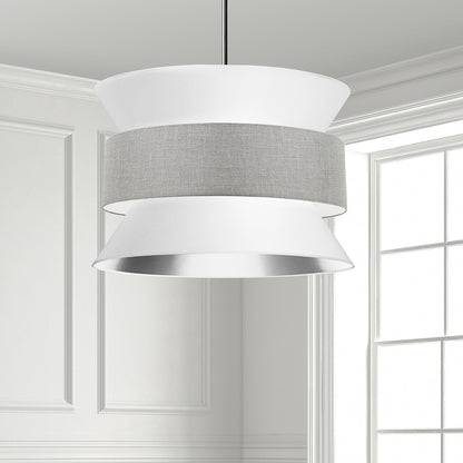 Dainolite Questa 24in 4-Light Pendant | Transitional Polished Chrome and White/Grey Fabric | Living Room & Foyer | Model QUA-244P-WH-GRY
