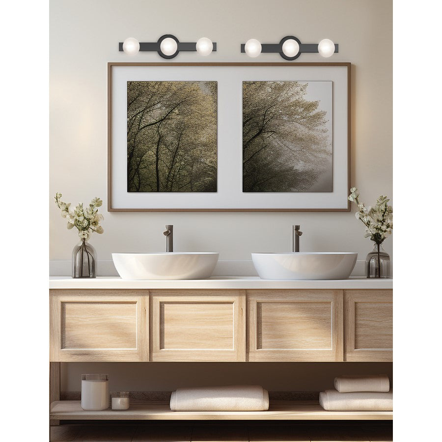 Dainolite Raleigh 16in 3-Light Vanity Light | Modern Matte Black and White Glass | Bathroom & Powder Room | 16 x 4.5 x 4.75 in | Model RAL-163W-MB
