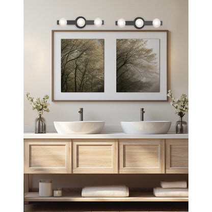Dainolite Raleigh 16in 3-Light Vanity Light | Modern Matte Black and White Glass | Bathroom & Powder Room | 16 x 4.5 x 4.75 in | Model RAL-163W-MB