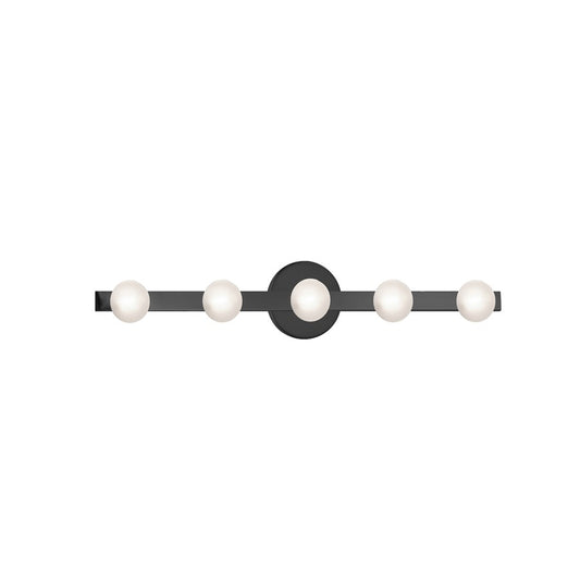 Dainolite Raleigh 27in 5-Light Vanity Light | Modern Matte Black and White Glass | Bathroom Vanity | 4.5 x 27.25 x 4.75 in | Model RAL-275W-MB