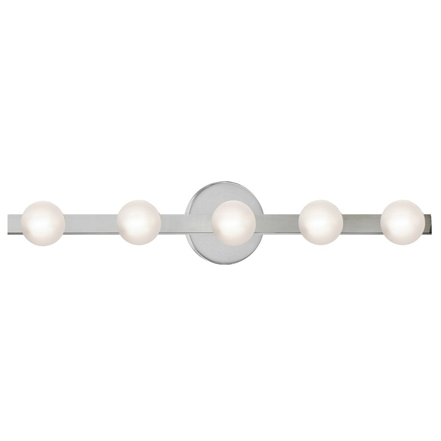 Dainolite Raleigh 27in 5-Light Vanity Light | Modern Polished Chrome and White Glass | Bathroom Vanity | 4.5 x 27.25 x 4.75 in | Model RAL-275W-PC