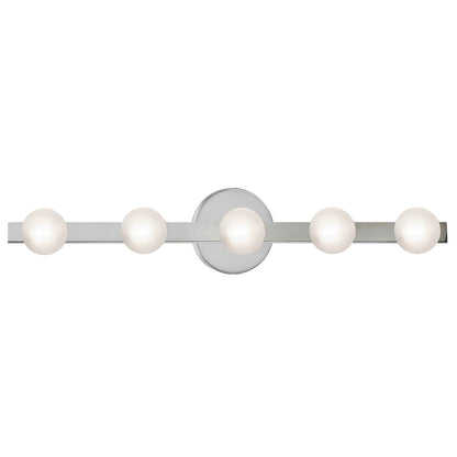 Dainolite Raleigh 27in 5-Light Vanity Light | Modern Polished Chrome and White Glass | Bathroom Vanity | 4.5 x 27.25 x 4.75 in | Model RAL-275W-PC