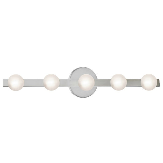Dainolite Raleigh 27in 5-Light Vanity Light | Modern Polished Chrome and White Glass | Bathroom Vanity | 4.5 x 27.25 x 4.75 in | Model RAL-275W-PC