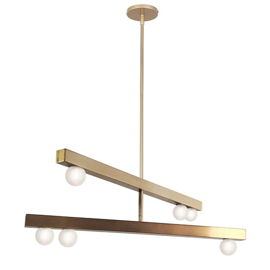 Dainolite Raleigh 30in 6-Light Chandelier | Modern Aged Brass and White Glass | Dining Room & Foyer | 30 x 30 x 10 in | Model RAL-306C-AGB