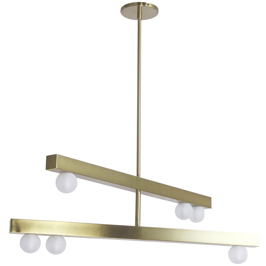 Dainolite Raleigh 30in 6-Light Chandelier | Modern Aged Brass and White Glass | Dining Room & Foyer | 30 x 30 x 10 in | Model RAL-306C-AGB