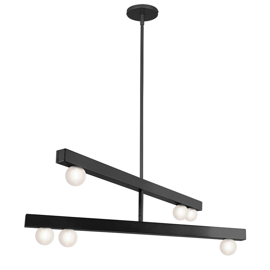 Dainolite Raleigh 30in 6-Light Chandelier | Modern Matte Black and White Glass | Kitchen & Dining Room | 30 x 30 x 10 in | Model RAL-306C-MB