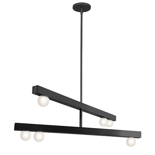 Dainolite Raleigh 30in 6-Light Chandelier | Modern Matte Black and White Glass | Kitchen & Dining Room | 30 x 30 x 10 in | Model RAL-306C-MB