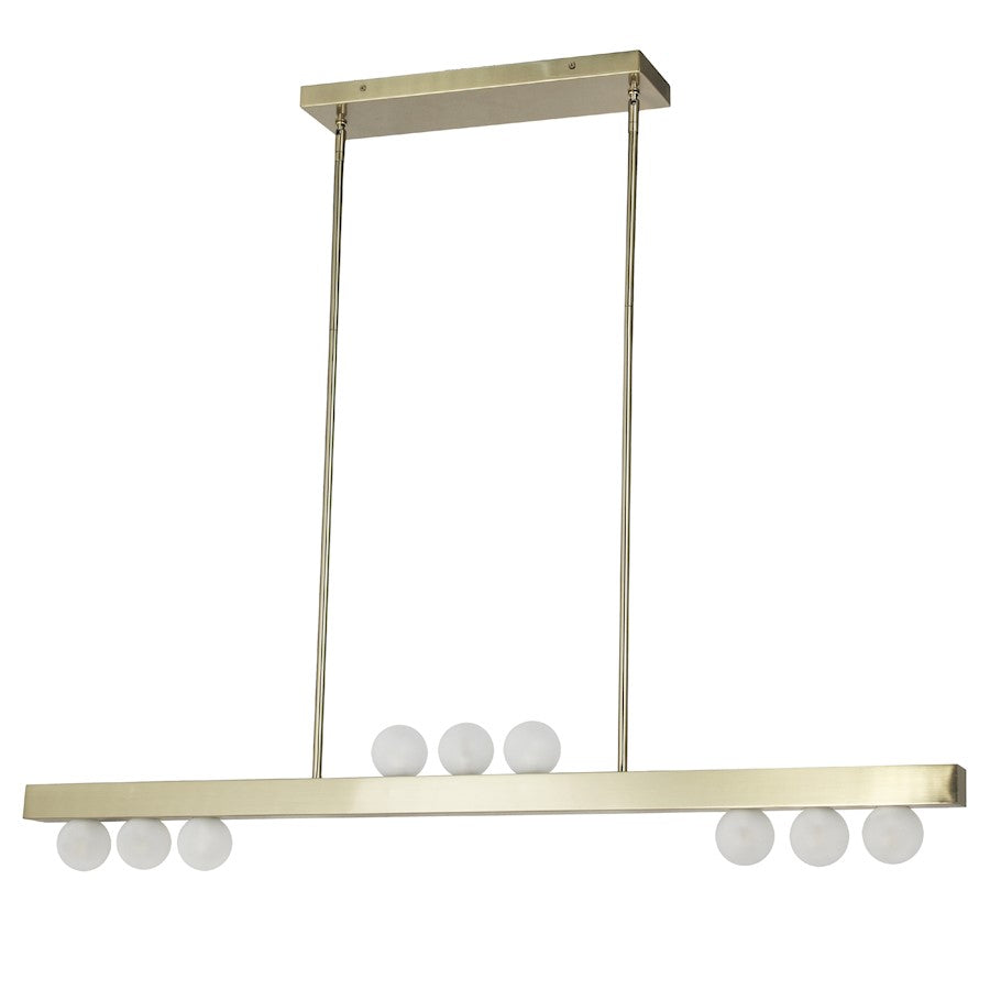 Dainolite Raleigh 42in 9-Light Linear Pendant | Modern Aged Brass and White Glass | Kitchen Island & Dining Room | 42 x 2 x 6 in | Model RAL-429HP-AGB