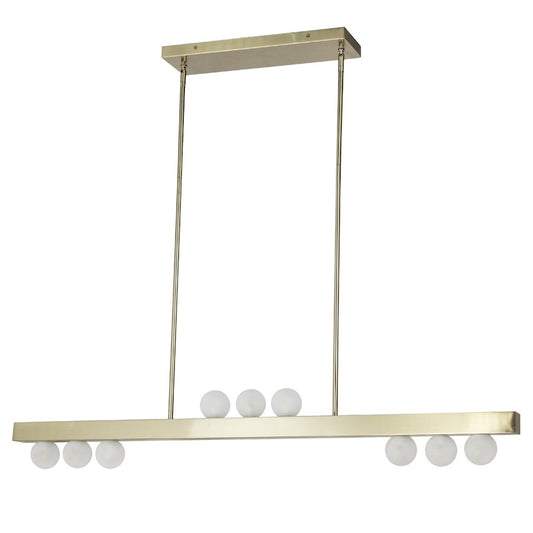 Dainolite Raleigh 42in 9-Light Linear Pendant | Modern Aged Brass and White Glass | Kitchen Island & Dining Room | 42 x 2 x 6 in | Model RAL-429HP-AGB
