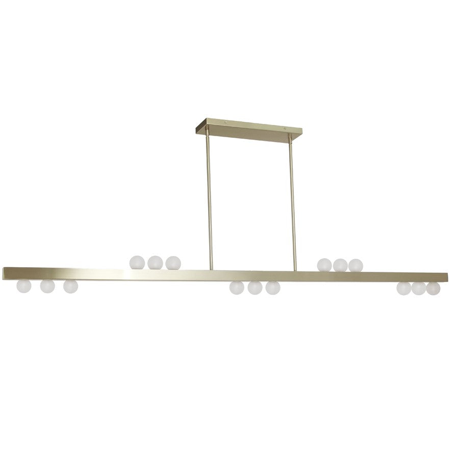 Dainolite Raleigh 72in 15-Light Linear Pendant | Modern Aged Brass and White Glass | Kitchen Island & Dining Room | Model RAL-7215HP-AGB