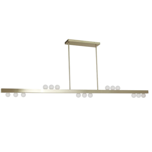 Dainolite Raleigh 72in 15-Light Linear Pendant | Modern Aged Brass and White Glass | Kitchen Island & Dining Room | Model RAL-7215HP-AGB
