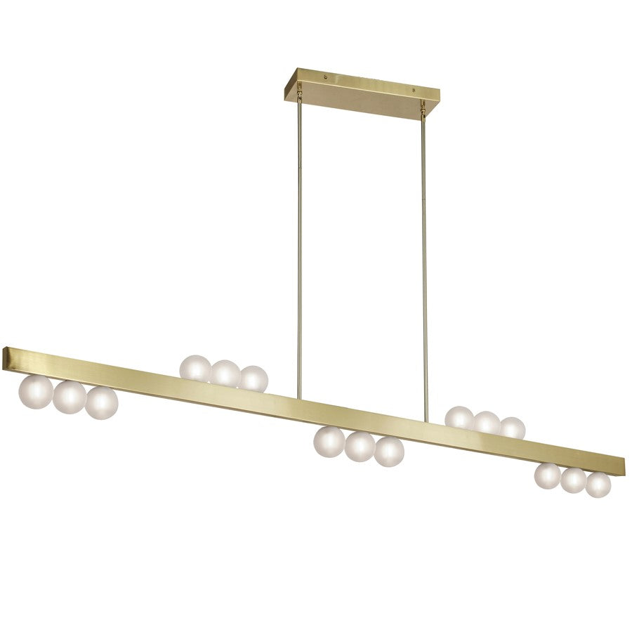 Dainolite Raleigh 72in 15-Light Linear Pendant | Modern Aged Brass and White Glass | Kitchen Island & Dining Room | Model RAL-7215HP-AGB