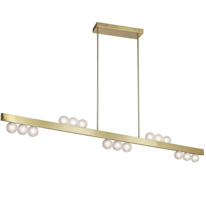 Dainolite Raleigh 72in 15-Light Linear Pendant | Modern Aged Brass and White Glass | Kitchen Island & Dining Room | Model RAL-7215HP-AGB