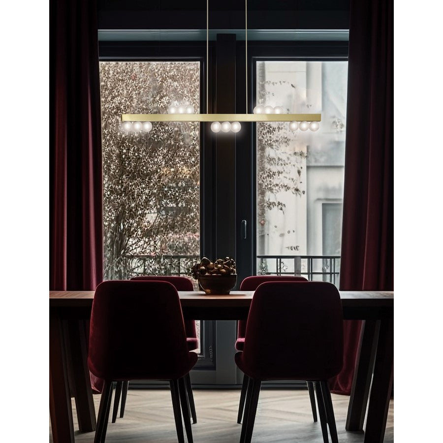 Dainolite Raleigh 72in 15-Light Linear Pendant | Modern Aged Brass and White Glass | Kitchen Island & Dining Room | Model RAL-7215HP-AGB