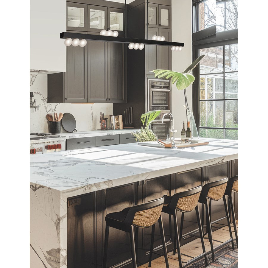 Dainolite Raleigh 72in 15-Light Linear Pendant | Modern Matte Black and White Glass | Kitchen Island & Dining Room | Model RAL-7215HP-MB