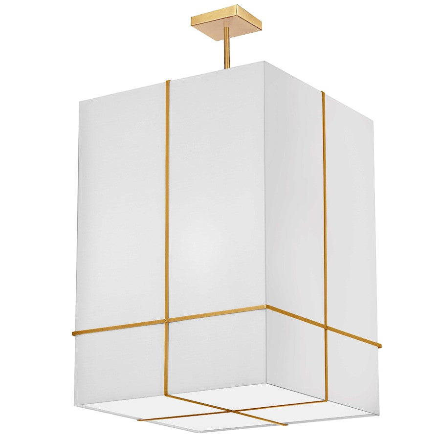 Dainolite Raquel 18in 4-Light Pendant | Transitional Gold and White Fabric | Kitchen Island & Dining Room | 18 x 18 x 26 in | Model RAQ-184P-GLD-WH