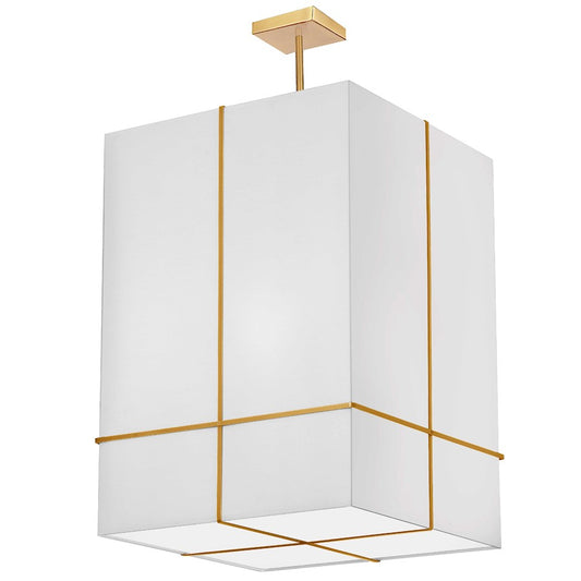 Dainolite Raquel 18in 4-Light Pendant | Transitional Gold and White Fabric | Kitchen Island & Dining Room | 18 x 18 x 26 in | Model RAQ-184P-GLD-WH