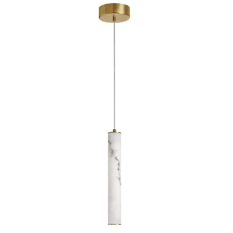 Dainolite Reuben 12in 1-Light LED Pendant | Contemporary Aged Brass and White Faux Alabaster | Kitchen Island & Dining Room | Model RBN-1210P-AGB-ALB