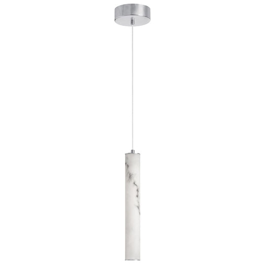 Dainolite Reuben 12in 1-Light LED Pendant | Contemporary Polished Chrome and White Faux Alabaster | Kitchen Island & Dining | Model RBN-1210P-PC-ALB