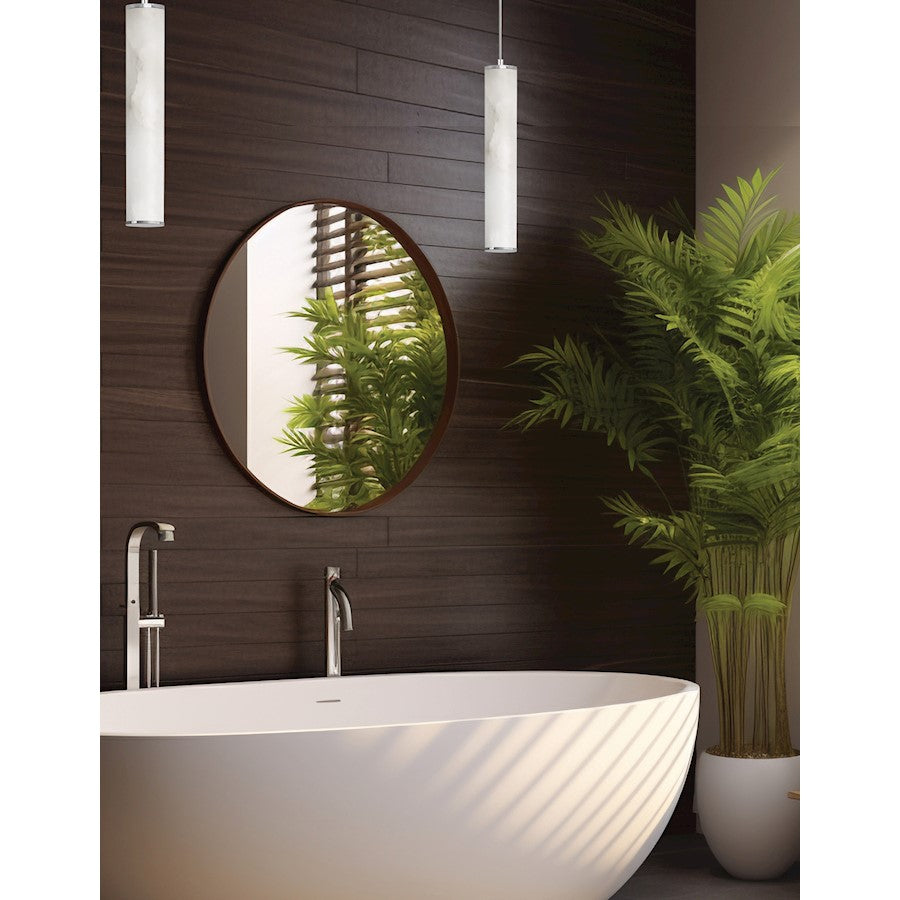 Dainolite Reuben 12in 1-Light LED Pendant | Contemporary Polished Chrome and White Faux Alabaster | Kitchen Island & Dining | Model RBN-1210P-PC-ALB