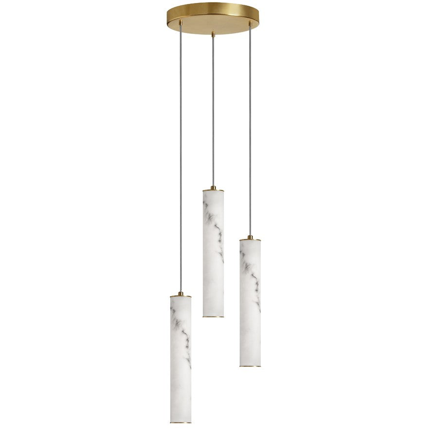 Dainolite Reuben 12in 3-Light LED Pendant | Industrial Aged Brass and White Faux Alabaster | Kitchen Island & Dining Room | Model RBN-1230LEDP-AGB