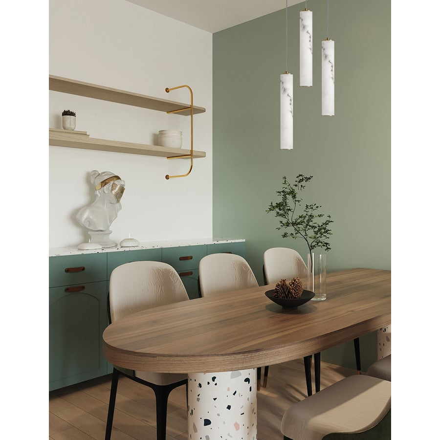 Dainolite Reuben 12in 3-Light LED Pendant | Industrial Aged Brass and White Faux Alabaster | Kitchen Island & Dining Room | Model RBN-1230LEDP-AGB