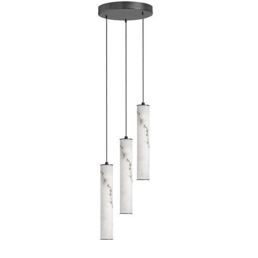 Dainolite Reuben 12in 3-Light LED Pendant | Industrial Matte Black and White Faux Alabaster | Kitchen Island & Dining Room | Model RBN-1230LEDP-MB