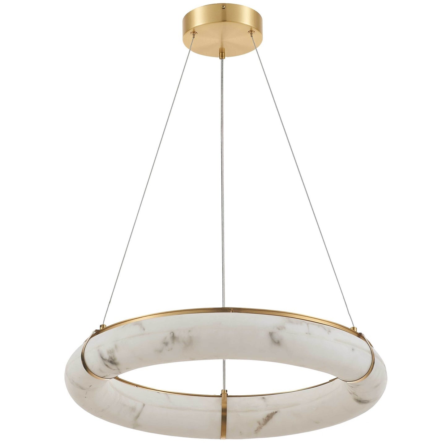 Dainolite Reuben 24in 1-Light LED Pendant | Contemporary Aged Brass Metal and Faux Alabaster Acrylic | Dining Room & Kitchen | Model RBN-2360LEDP-AGB-ALB