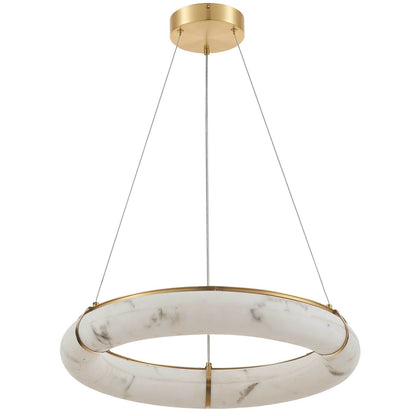 Dainolite Reuben 24in 1-Light LED Pendant | Contemporary Aged Brass Metal and Faux Alabaster Acrylic | Dining Room & Kitchen | Model RBN-2360LEDP-AGB-ALB