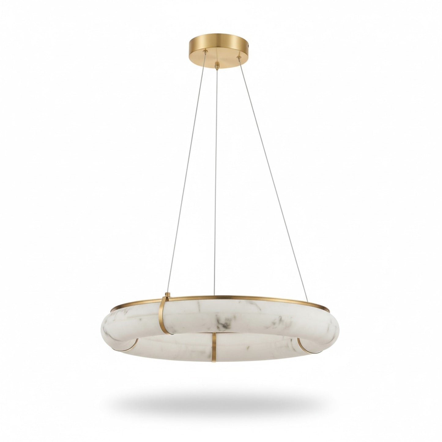 Dainolite Reuben 24in 1-Light LED Pendant | Contemporary Aged Brass Metal and Faux Alabaster Acrylic | Dining Room & Kitchen | Model RBN-2360LEDP-AGB-ALB