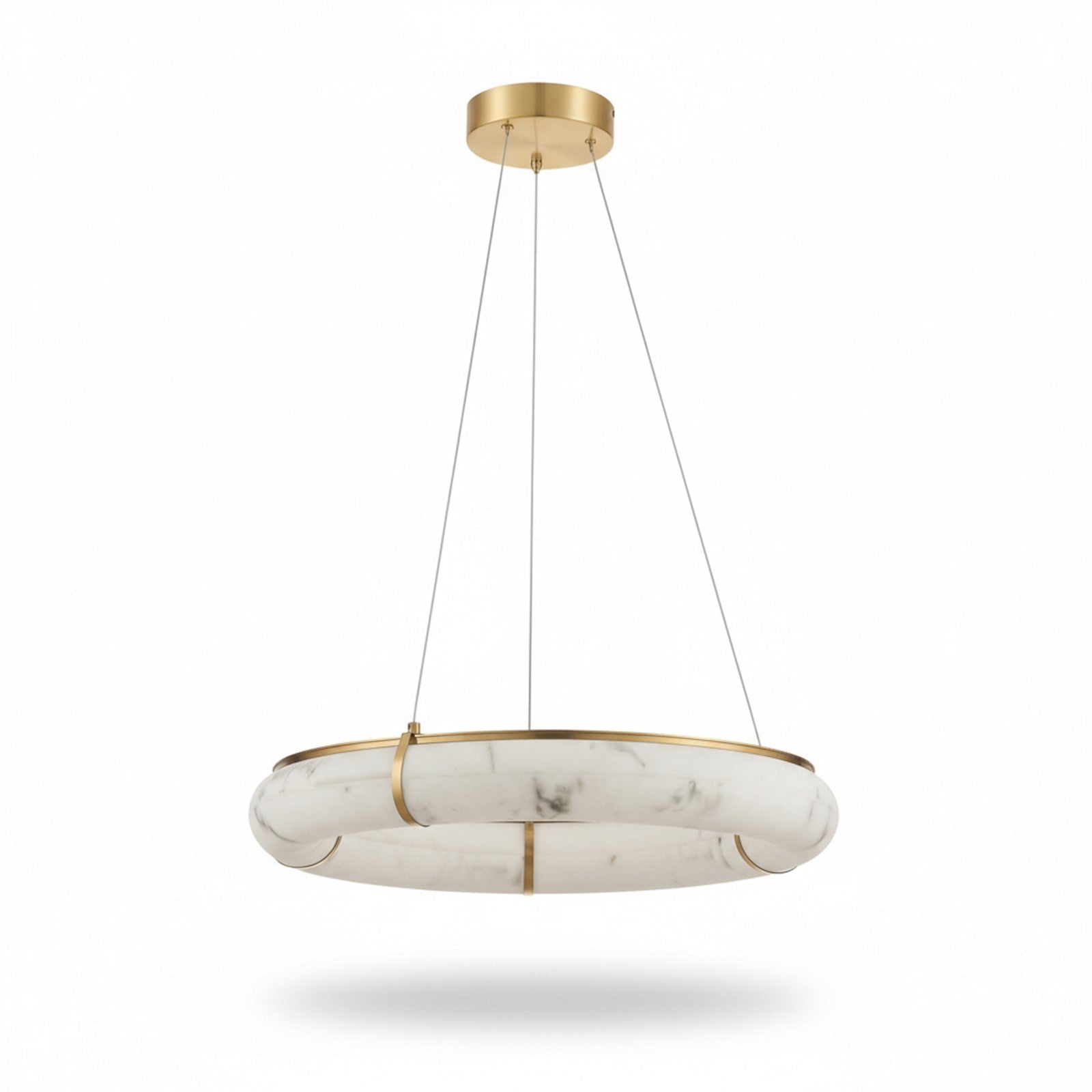 Dainolite Reuben 24in 1-Light LED Pendant | Contemporary Aged Brass Metal and Faux Alabaster Acrylic | Dining Room & Kitchen | Model RBN-2360LEDP-AGB-ALB