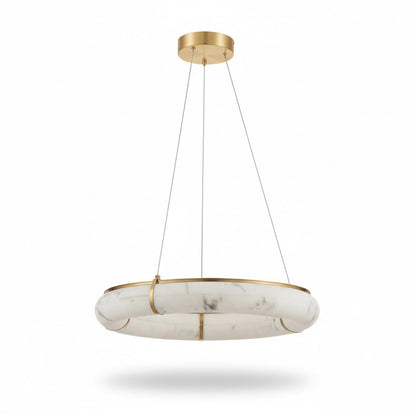 Dainolite Reuben 24in 1-Light LED Pendant | Contemporary Aged Brass Metal and Faux Alabaster Acrylic | Dining Room & Kitchen | Model RBN-2360LEDP-AGB-ALB