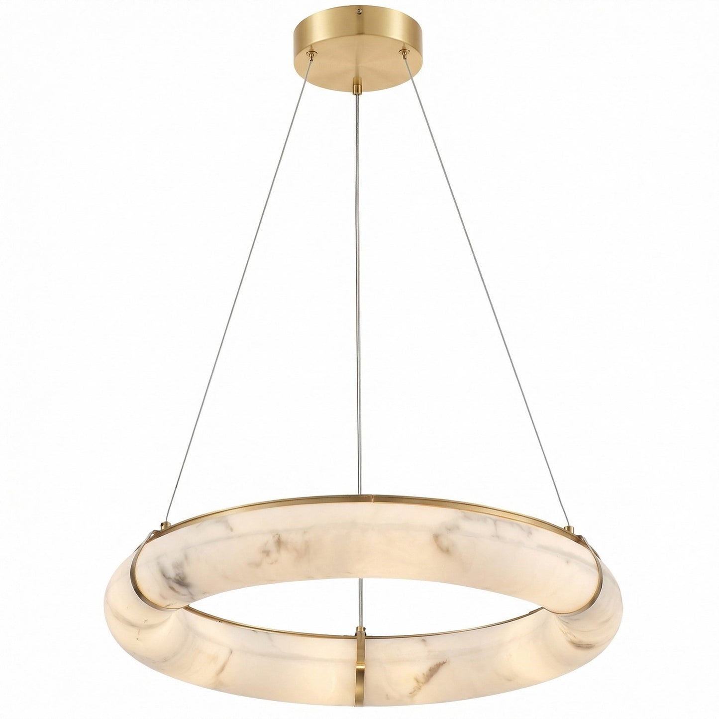 Dainolite Reuben 24in 1-Light LED Pendant | Contemporary Aged Brass Metal and Faux Alabaster Acrylic | Dining Room & Kitchen | Model RBN-2360LEDP-AGB-ALB