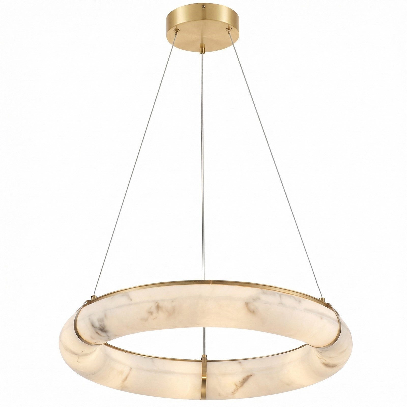 Dainolite Reuben 24in 1-Light LED Pendant | Contemporary Aged Brass Metal and Faux Alabaster Acrylic | Dining Room & Kitchen | Model RBN-2360LEDP-AGB-ALB