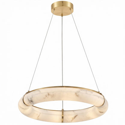 Dainolite Reuben 24in 1-Light LED Pendant | Contemporary Aged Brass Metal and Faux Alabaster Acrylic | Dining Room & Kitchen | Model RBN-2360LEDP-AGB-ALB