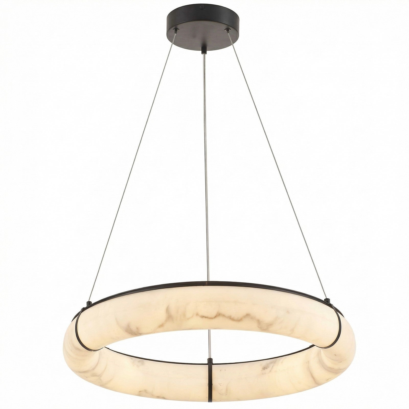 Dainolite Reuben 24in 1-Light LED Pendant | Contemporary Matte Black Metal and Faux Alabaster Acrylic | Dining Room & Kitchen | Model RBN-2360LEDP-MB-ALB