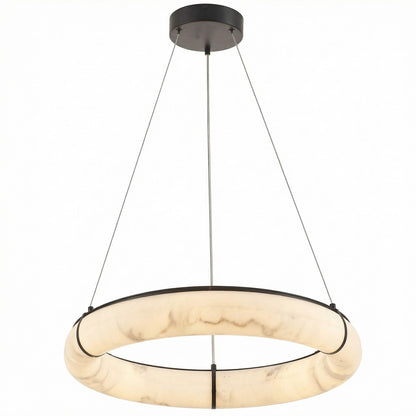 Dainolite Reuben 24in 1-Light LED Pendant | Contemporary Matte Black Metal and Faux Alabaster Acrylic | Dining Room & Kitchen | Model RBN-2360LEDP-MB-ALB