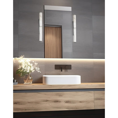 Dainolite Reuben 24in 1-Light LED Wall Sconce | Contemporary Matte Black and White Faux Alabaster | Bedroom & Powder Room | Model RBN-2420W-MB-ALB