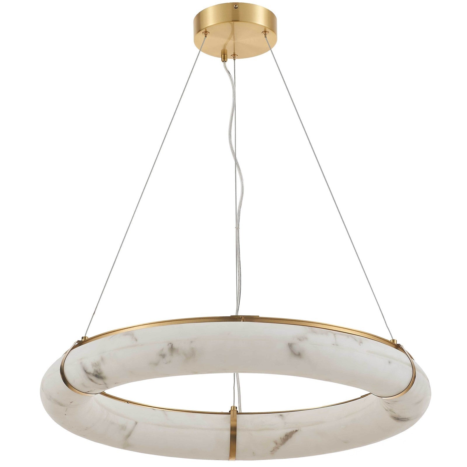 Dainolite Reuben 27in 1-Light LED Pendant | Contemporary Aged Brass and Faux Alabaster Acrylic | Dining Room & Living Room | Model RBN-2768LEDP-AGB-ALB